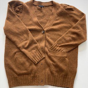 Who What Wear Camel Knit Puff Sleeve Cardigan